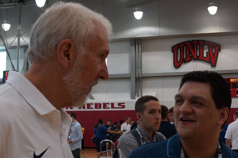 Mark Travis interviewing Gregg Popovich in Las Vegas